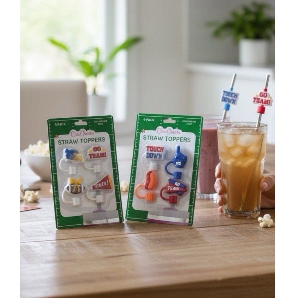 CharCharms Football Cheer Straw Toppers 8 Pack Silicone Covers for 10mm Straws